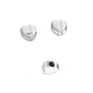 Polished stainless steel heart pendant charms with crystal inlay and center hole set