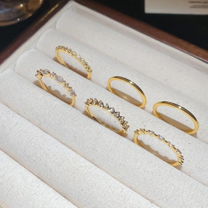 French style gold plated pearl and zircon rings collection in jewelry display box