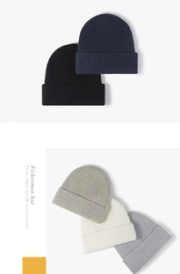 Detailed texture of rib-knitted fisherman hats in various neutral colors for men