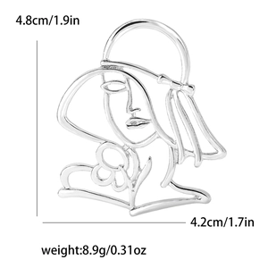 Detailed size and weight guide for the silver hollow abstract portrait brooch