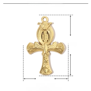 Detailed size parameters of golden stainless steel Ankh cross pendant with measurements