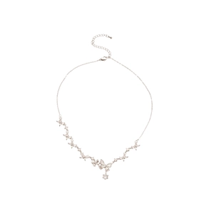Elegant butterfly pendant necklace in silver with sparkling zircons and a round gem drop