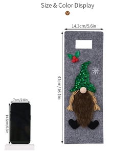 Size comparison of Christmas gnome wine bottle covers in felt with sequin details