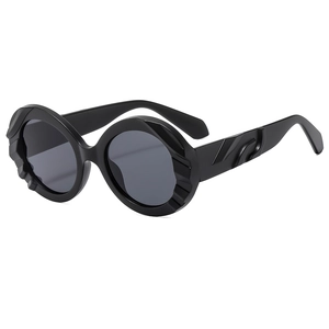 Lunettes De Soleil Rondes Surdimensionnées Protection UV400 Monture PC Verres AC Bordure Vaguée Texture Mode Vintage Femmes Hommes