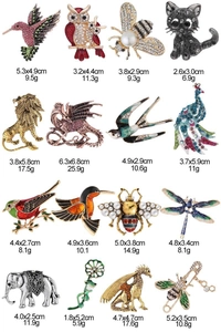 Collection of 16 animal brooches featuring colorful enamel, rhinestones, and pearls