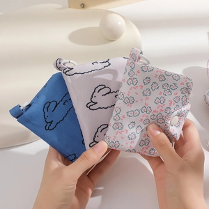 Floral and rabbit pattern fabric coin purses with snap buttons for students