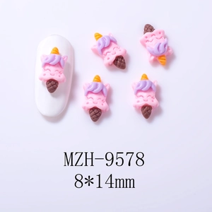 Detailed close-up of unicorn ice cream resin nail charms with 8x14mm dimensions
