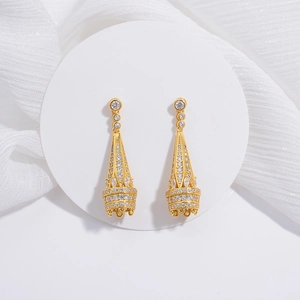 Luxurious S925 silver gold-plated tassel drop earrings with sparkling cubic zirconia