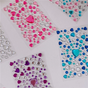 DIY sparkling crystal gem stickers with heart and round rhinestones for girl decoration