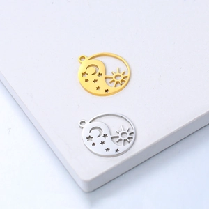 Celestial Pendant 304 Stainless Steel Sun Moon Star Tai Chi Yin Yang Hollow Round For DIY Jewelry Making Charm