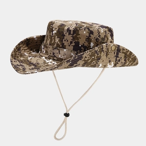 Outdoor Digital Camouflage Boonie Hat Wide Brim Tactical Sun Protection Fishing Cap With Adjustable Chin Strap Breathable