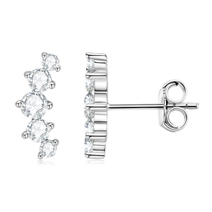 925 sterling silver curved five-stone moissanite stud earrings with gradient design