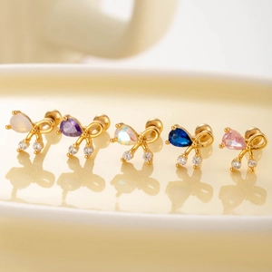 Titanium steel butterfly stud earrings with colorful zircon and screw back closures