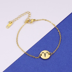 Bracelet Bélier minimaliste en acier inoxydable doré avec pendentif circulaire évidé