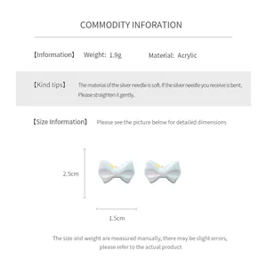 Detailed size chart for acrylic bow earrings showing weight and 2.5cm height dimensions