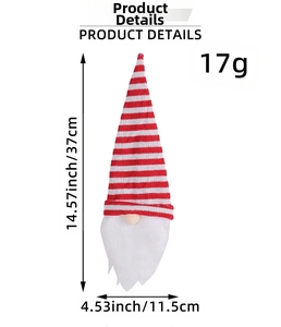 Detailed size specifications of a knitted Christmas gnome wine bottle cover with 37cm height