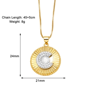Detail view of 18k gold plated letter C pendant showing 24mm diameter and chain dimensions