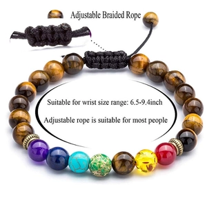 7 Chakra Beaded Bracelet Natural Stone Tiger Eye Lava Rock Adjustable Braided Rope Healing Yoga Energy Jewelry Men