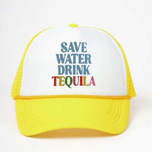 Trucker Hat Save Water Drink Tequila Slogan Mesh Back Cap Breathable Polyester Adjustable Outdoor Sun Hat