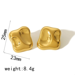 Irregular textured gold stainless steel square earrings with dimensions 25mm by 23mm