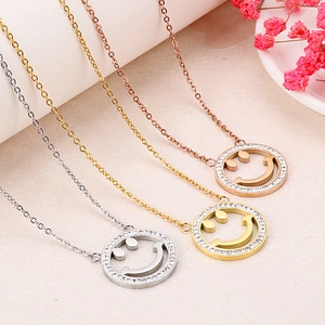 Minimalist smiling face necklaces with sparkling rhinestones in gold, silver and rose gold