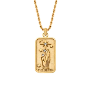 Gold stainless steel star and moon tarot pendant necklace with sparkling crystals