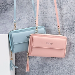 Women Crossbody Phone Bag PU Leather Long Wallet With Tassel Zipper Card Slots Shoulder Pouch Daily Casual Sweet