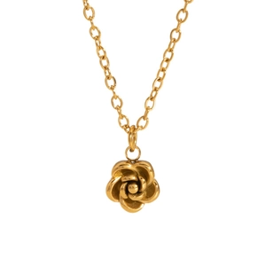 Elegant gold stainless steel rose pendant necklace set for women in minimalist style