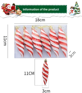 Detailed view of red and white spiral Christmas ornaments with dimensions 11cm height