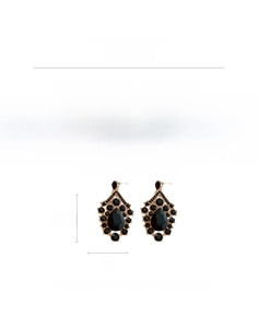 Détail des boucles d'oreilles goutte vintage avec strass noirs et alliage poli