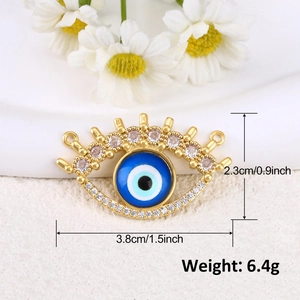 Detail showing dimensions of gold-plated evil eye pendant with blue zircon and size markings