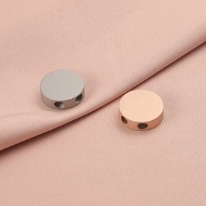 Stainless steel 20mm round double-hole spacer beads in silver and rose gold finishes