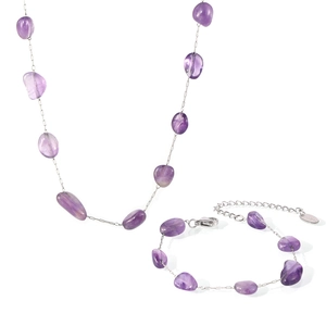 Bohemian purple natural stone jewelry set with stainless steel necklace and bracelet