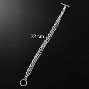 Hip hop silver titanium steel double-layer chain bracelet with OT clasp, 22 cm length