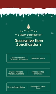 Technical specifications for creative resin Christmas desktop ornaments with dimensions