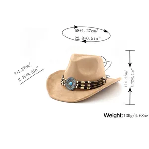 Size guide for fedora hat showing head circumference, brim width, and height measurements
