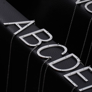 Stainless Steel Alphabet Initial Pendant Necklace With Zircon Inlaid Silver Color Minimalist Jewelry For Men Women