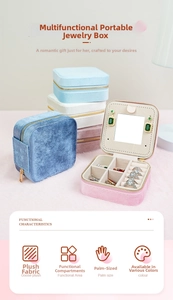 Detailed view of the velvet interior with mirror and ring slots in a jewelry travel case