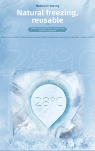 Macro view of blue cooling neck ring with PCM material nestled in decorative ice cubes