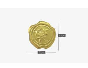 Macro shot of 2.7cm embossed rose brass wax seal stamp head with polished metallic texture