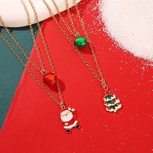 Collier de Noël double épaisseur avec pendentifs Père Noël, sapin et grelots festifs