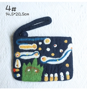 Detail of wool felt clutch with colorful floral embroidery and beaded patterns
