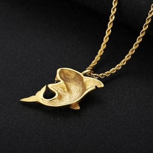 Hip-hop gold shark pendant necklace in stainless steel with twist chain for men