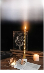 Gothic skull and skeleton hand resin candle holder decor for Halloween atmosphere