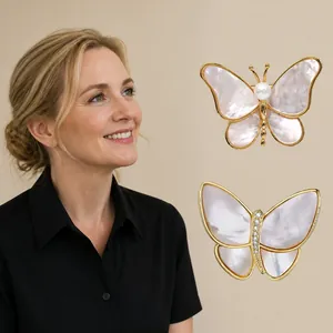 Butterfly Brooch Pin Alloy With Shell Texture Resin And Rhinestones Elegant Corsage Jewelry For Women Suits Dresses Gift
