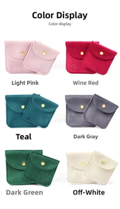 Microfiber velvet jewelry pouches with metal snaps in six different elegant colors