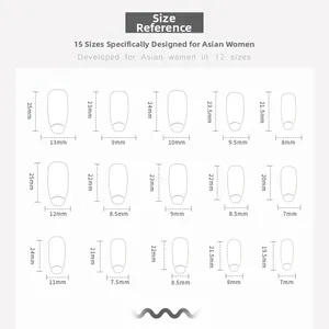 Detailed size chart showing 15 different dimensions for ballerina press-on nails set