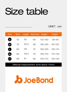 Detailed size chart for women's yoga top covering S to 2XL with fit measurements