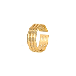 Detail showing triple bamboo texture on a gold-plated adjustable stainless steel ring