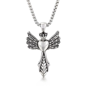 Vintage Angel Wings Heart Cross Pendant Stainless Steel Gothic Punk Style Hip Hop Jewelry Charm Accessory For Men